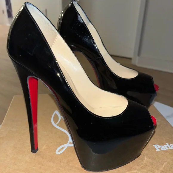 Christian Louboutin Black Peep Toe Heels - Picture 2 of 5